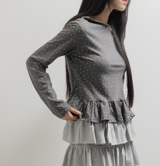 STELLA RUFFLE HOODIE T-SHIRT CHARCOAL