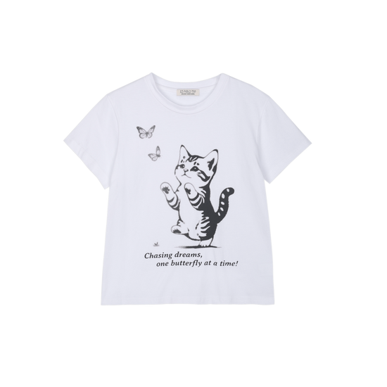 CHASING CAT SLIM FIT T-SHIRT IVORY