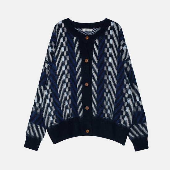 WOOL NORDIC KNIT CARDIGAN BLACK