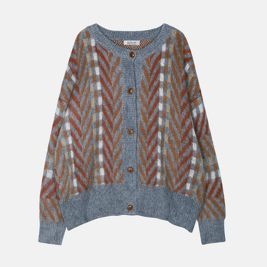 WOOL NORDIC KNIT CARDIGAN MELANGE GREY