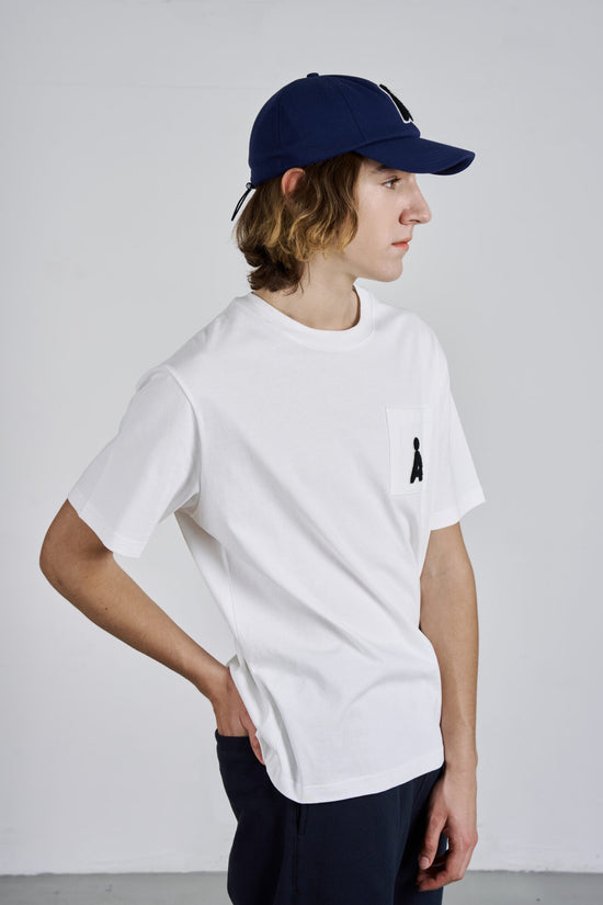 ALAND A LOGO BOUCLE POCKET TEE IVORY