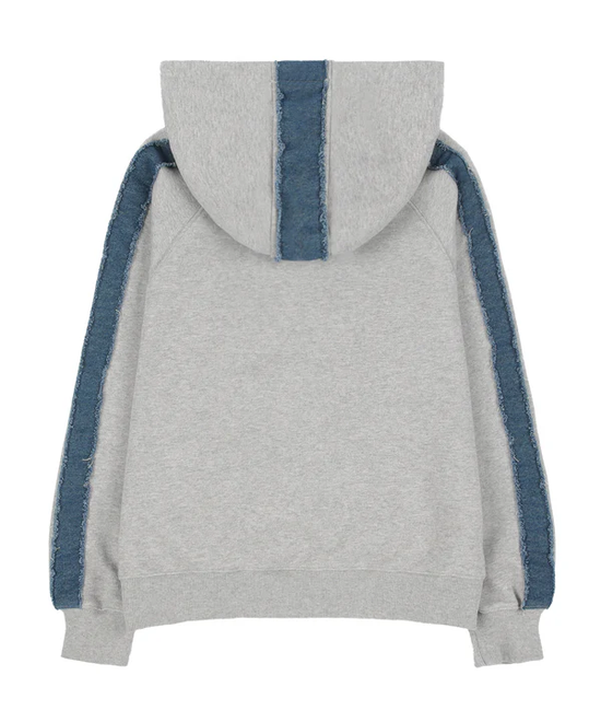 FANCY DENIM PATCH HOODIE LIGHT GREY