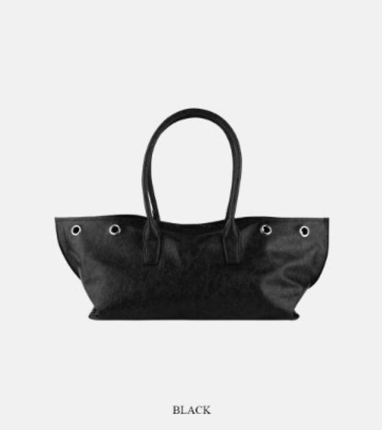 EYELET DETAIL SHOULDER BAG BLACK