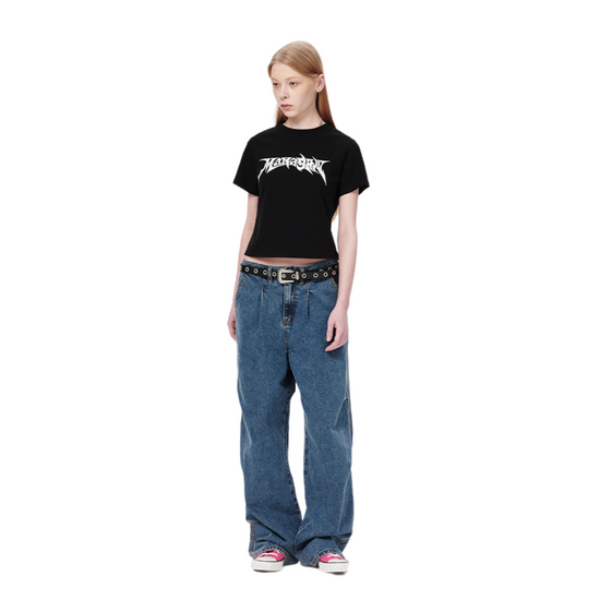 FLAME LOGO CROP TEE BLACK