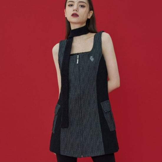 ZIPER LINE POCKET MINI ONE-PIECE BLACK