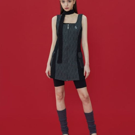ZIPER LINE POCKET MINI ONE-PIECE BLACK