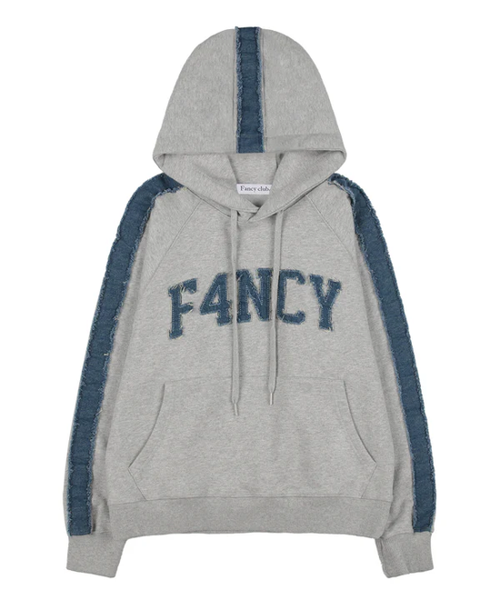 FANCY DENIM PATCH HOODIE LIGHT GREY