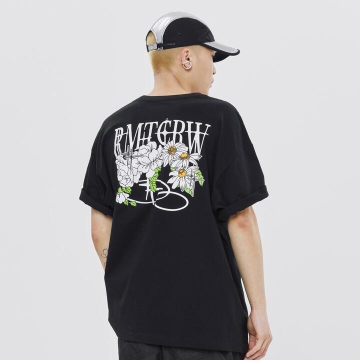 ★2024SS新作★ROMANTIC CROWN★VOLUME LOGO FLOWER TEE SHIRT BUY ROMANTIC CROWN T-Shirt VOLUME LOGO FLOWER TEE SHIRT BLACK