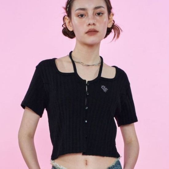 TWIDDLE HALTER CROP CARDIGAN BLACK