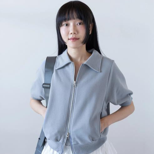 PRINTED ZIP-UP SWEATSHIRT LIGHT BLUE