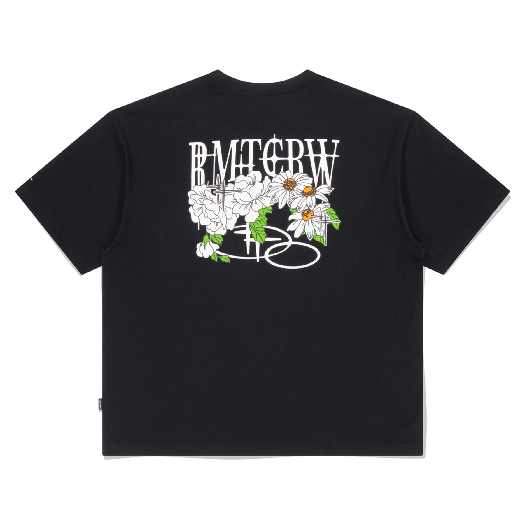ROMANTIC CROWN★Unisex★WIDE FIT SHINING LOGO TEE SHIRT♪ BUY ROMANTIC CROWN T-Shirt VOLUME LOGO FLOWER TEE SHIRT BLACK