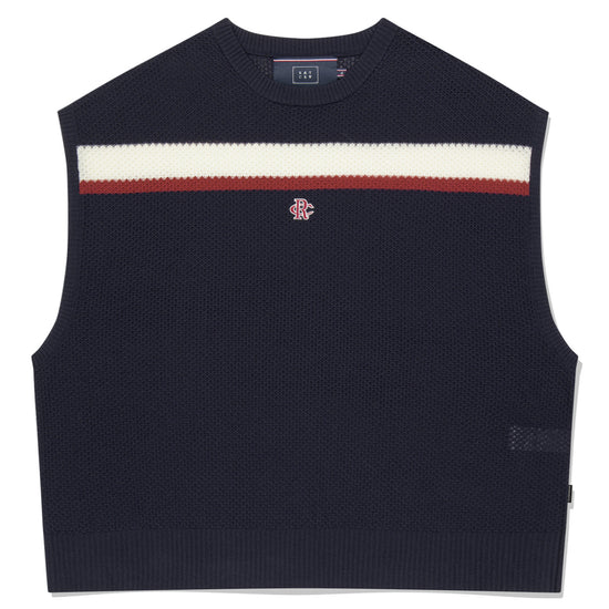 DOUBLE LINE WAFFLE KNIT VEST NAVY