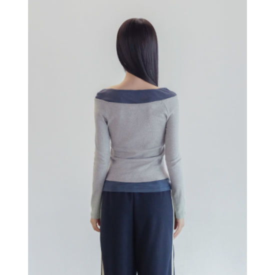 SHEER CONTRAST BOATNECK TEE MELANGE GREY