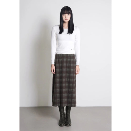 SOFT CHECK LONG SKIRT BROWN