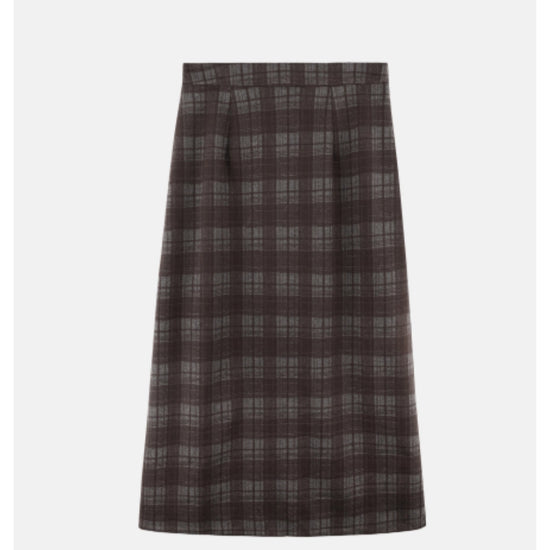 KEKE'S PICK - SOFT CHECK LONG SKIRT BROWN