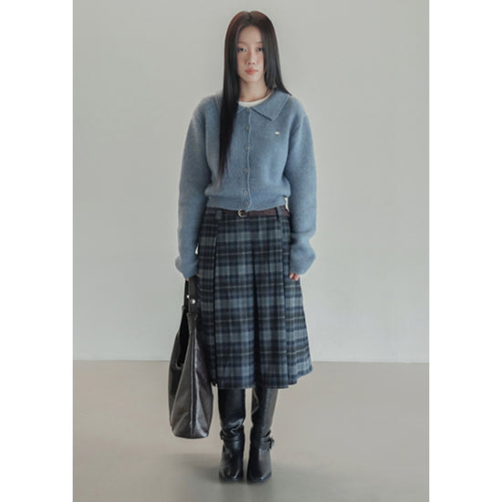 FLUFFY COLLAR KNIT CARDIGAN LIGHT BLUE