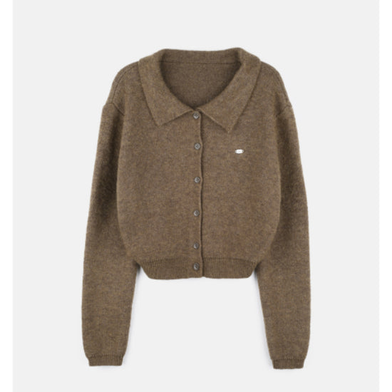 FLUFFY COLLAR KNIT CARDIGAN BROWN