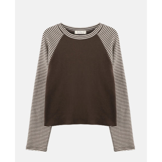 STRIPE SLEEVE RAGLAN TEE BROWN