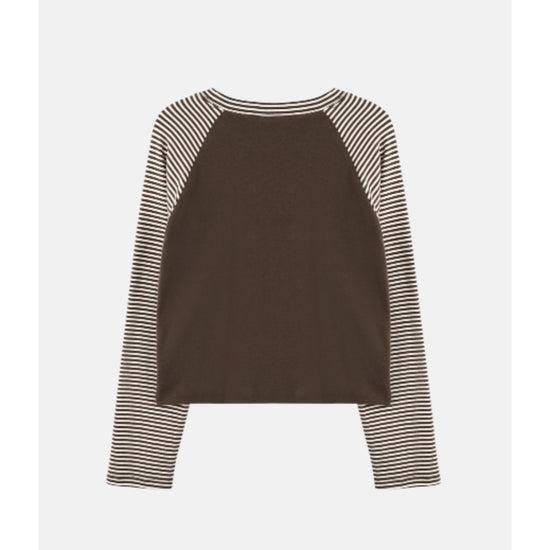 STRIPE SLEEVE RAGLAN TEE BROWN
