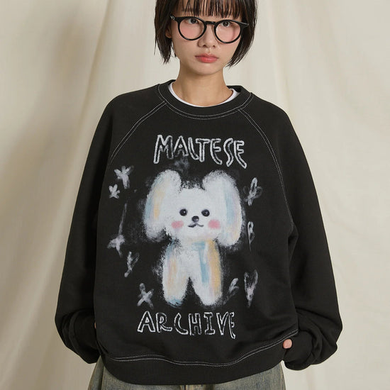 OIL PAINTING MALTESE RAGLAN SWEATSHIRT BLACK