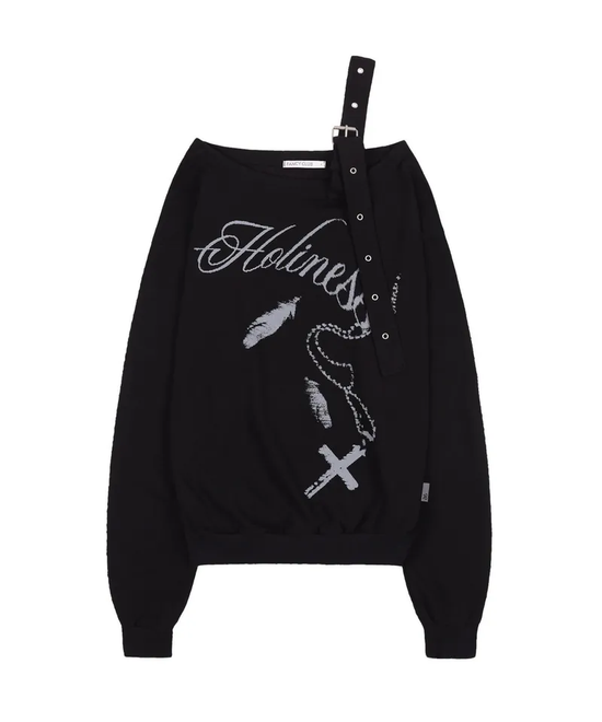 ONE-SHOULDER BUCKLE SWEATSHIRT BLACK