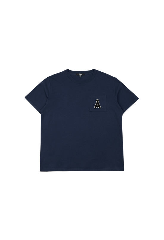 ALAND A LOGO BOUCLE POCKET TEE NAVY