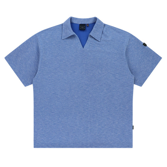 OPEN COLLAR POLO KNIT SHIRT BLUE