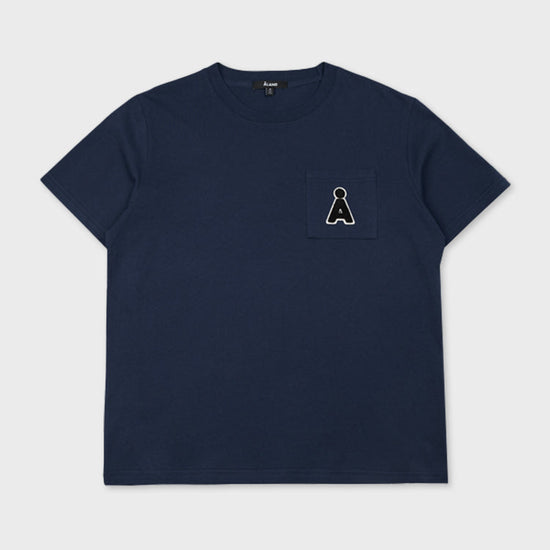 ALAND A LOGO BOUCLE POCKET TEE NAVY