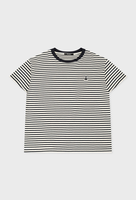 ALAND A LOGO STRIPED HALF SLEEVE NAVY