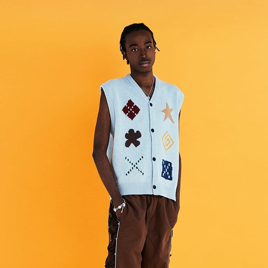 ARGYLE BUTTON KNIT VEST SKY BLUE