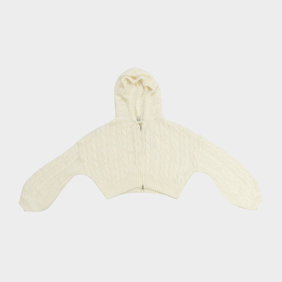 PLUFFY KNIT HOODIE ZIP-UP IVORY