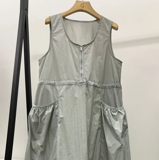 FRONT ZIPPER STRING DRESS LIGHT GREY