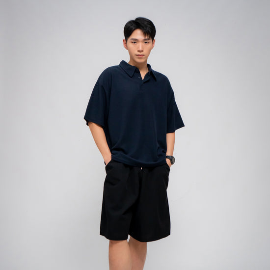 MEN'S BUTTON COLLAR POLO T-SHIRT NAVY