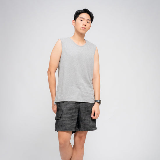 MEN'S SIDE SLIT TANK GREY