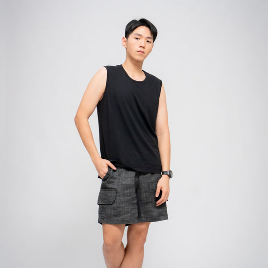 MEN'S SIDE SLIT TANK BLACK