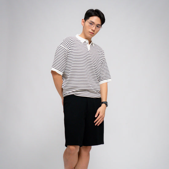 MEN'S WASHABLE STRIPE POLO KNIT IVORY