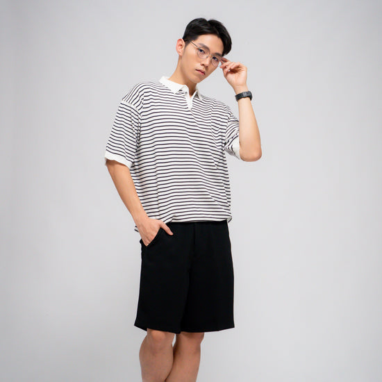 MEN'S WASHABLE STRIPE POLO KNIT IVORY