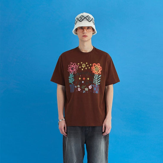 FLOWER ARGYLE T-SHIRT BROWN