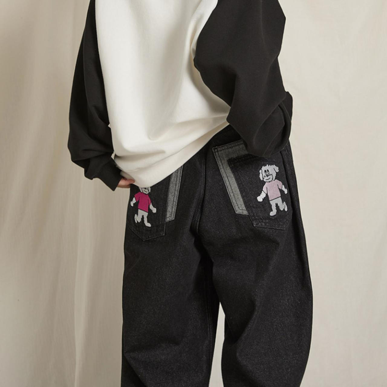 ★Wai Kei★ Maltese Multi-Embroidered Denim Pants Black YKBD BUY WAI KEI Denim Pants MALTESE MULTI EMBROIDERY DENIM PANTS