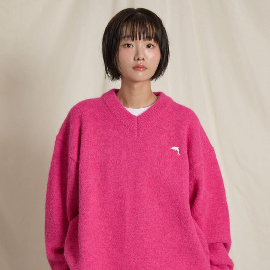 DOLPHIN HAIRY V NECK KNIT PINK