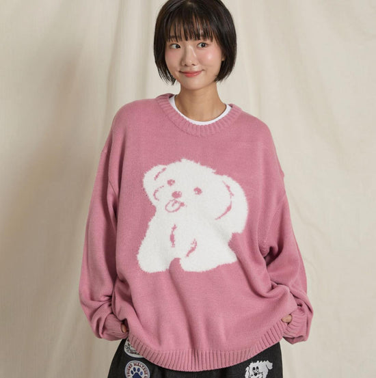 HAIRY MALTESE GRAPHIC KNIT PINK