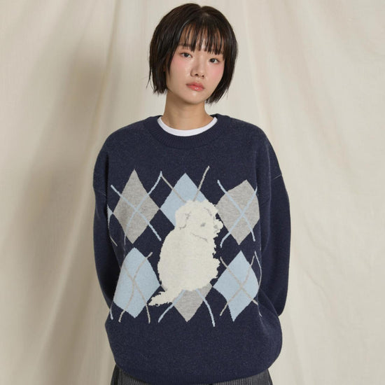 MALTESE ARGYLE CREWNECK KNIT NAVY
