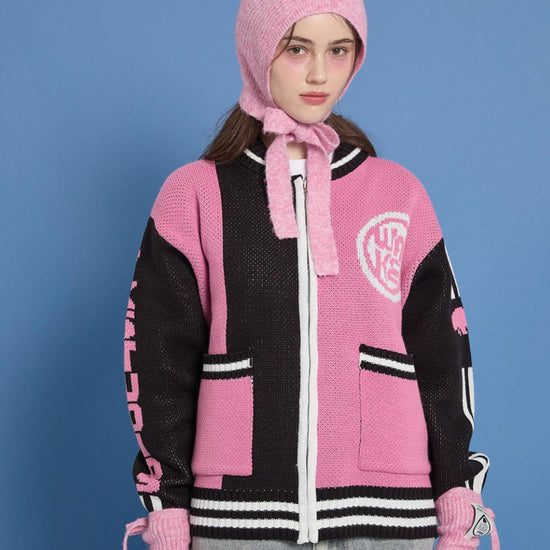 SPORTY LOGO ZIP-UP CARDIGAN PINK