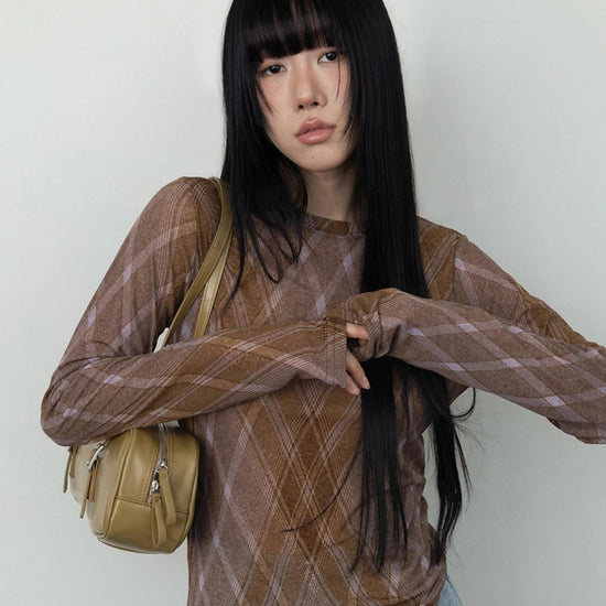 SHEER CHECK LONG SLEEVE PINK