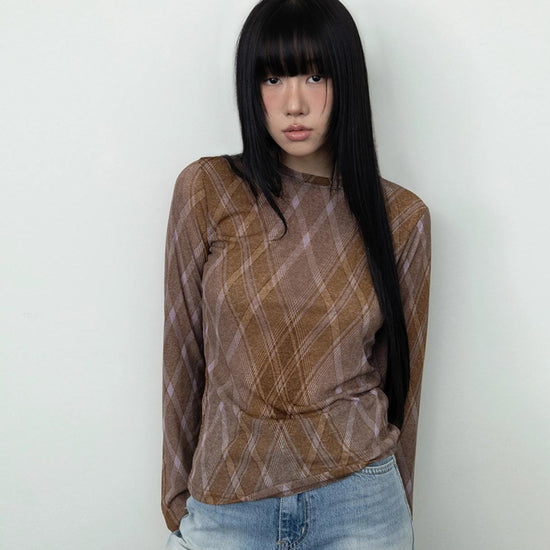 SHEER CHECK LONG SLEEVE PINK