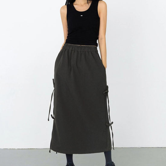 SIDE RIBBON SNOW SKIRT BLACK