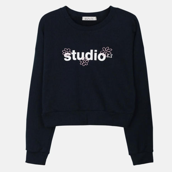 FLOWER CROP SWEATSHIRT NAVY