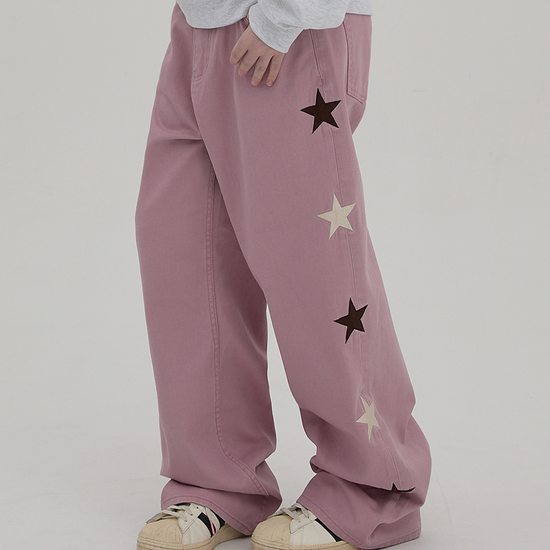 STAR DENIM PANTS DARK PINK
