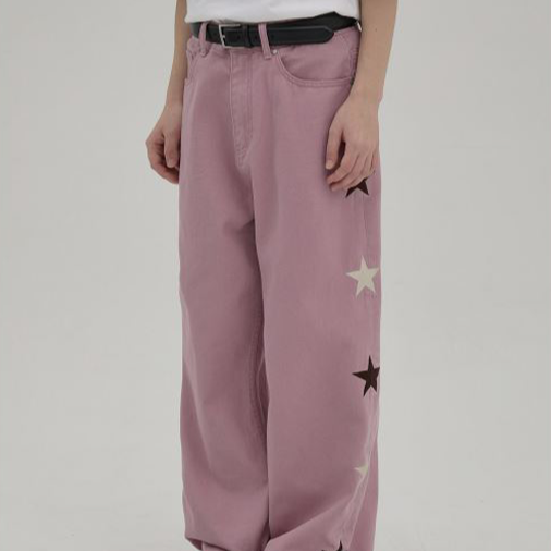 STAR DENIM PANTS DARK PINK