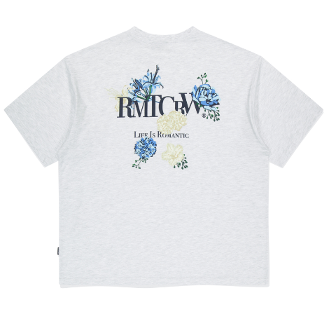 BACK POINT BLUE FLOWER TEE SHIRT LIGHT GREY